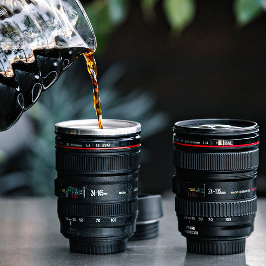 Plastic Camera Lens Stainless Steel Coffee Mug | Creative Photographer Gift | Leak-Proof | Insulated Travel Mug