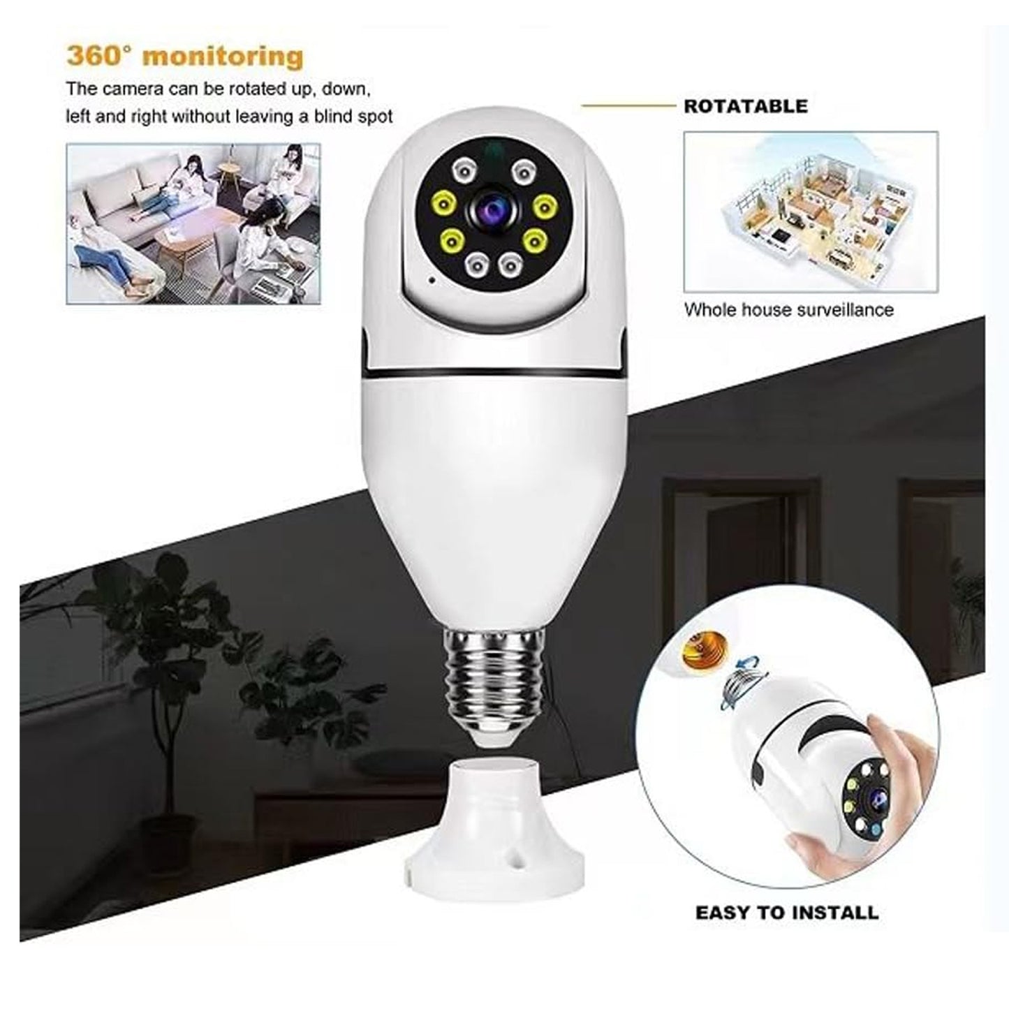 V380 Pro Fisheye 360 Degree Panoramic Wireless WiFi IP CCTV Security Camera – Smart Indoor Surveillance Camera with Two-Way Audio, Motion Detection and App Remote Access (Pack of 1)