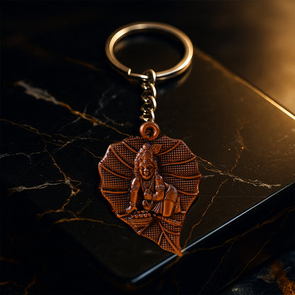 Premium Antique-Finish Metal Keychain with BalKrishna on Peepal Leaf – Elegant Religious Keyring for Car, Bike, Home & Gift (1 Pc)