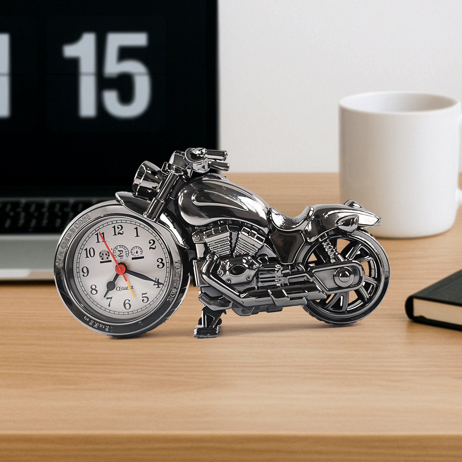 Motorcycle Shaped Analog Alarm Table Clock Decorative Bike Desk Clock Battery Operated for Home, Office and Bedroom Décor (1 Pc)