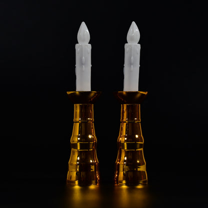 2 Pcs LED Flameless Candle Lights, Battery Operated Flickering Electric Candles with Gold Base &amp; Suction Cups for Window, Wedding, Christmas & Home Decoration