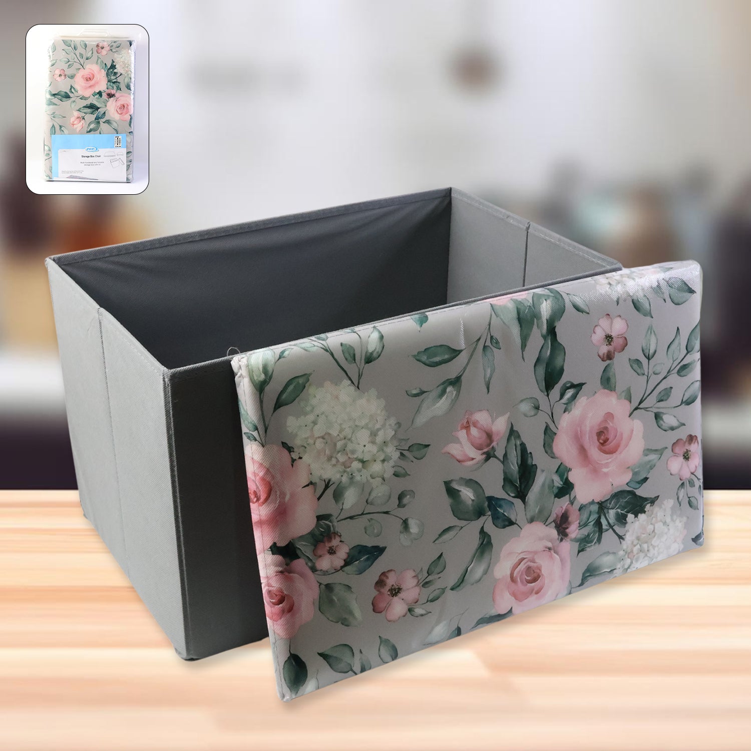 Premium Foldable Storage Box with Floral Lid – Multi-Purpose Organizer Basket for Clothes, Toys, Books & Home Essentials (48x30 cm)