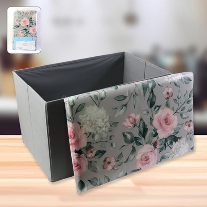 Premium Foldable Storage Box with Floral Lid – Multi-Purpose Organizer Basket for Clothes, Toys, Books & Home Essentials (48x30 cm)