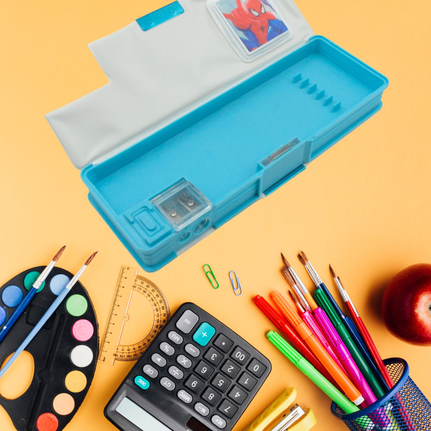 Cartoon Multi-functional Geometry Box For Kids With Inbuilt Calculator | 2 Sides Open And Double Sharpener