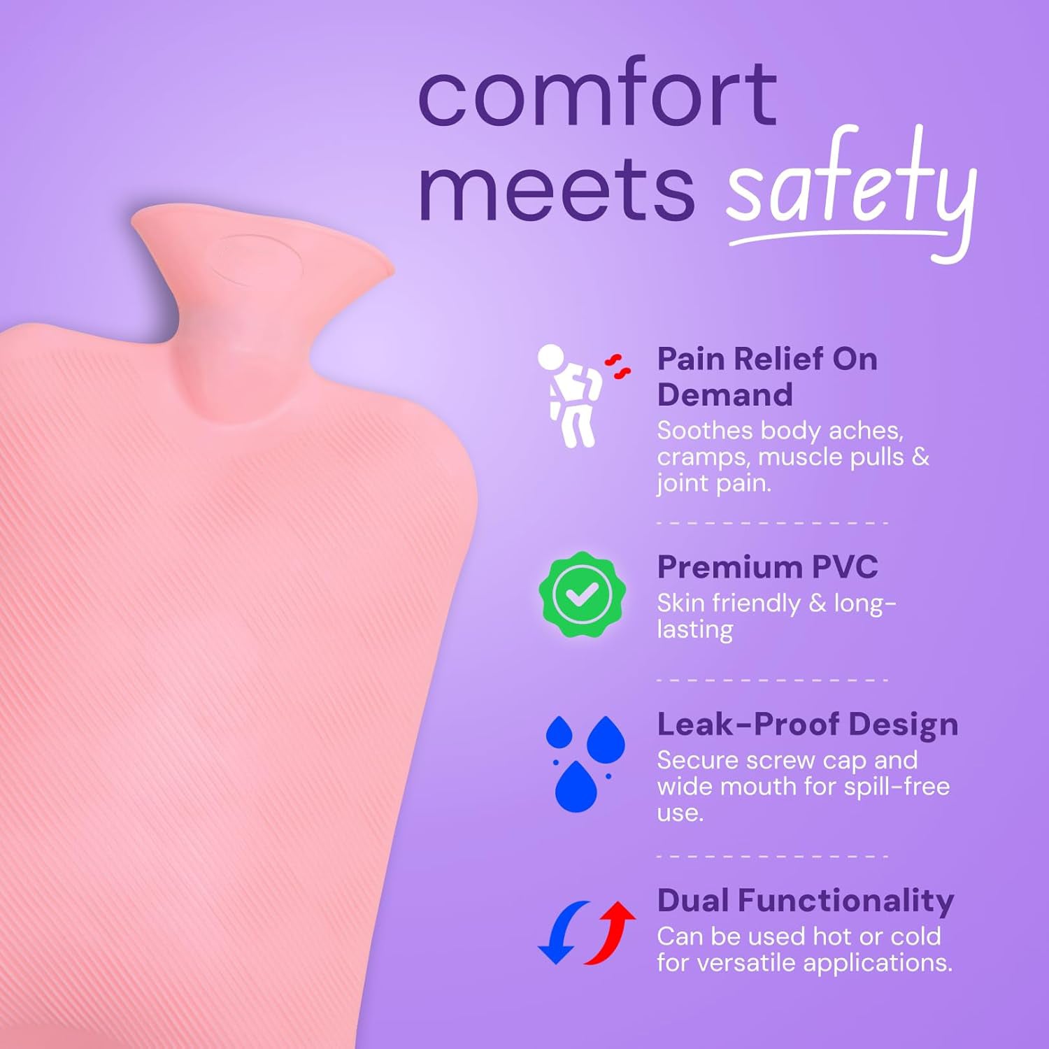 Premium Quality Rubber Hot Water Bag – Large | Heat Therapy Bottle for Pain Relief