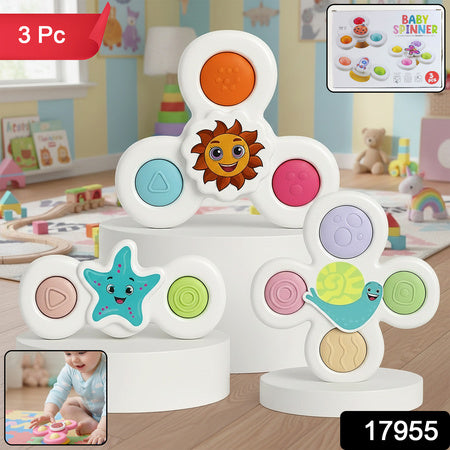 White Baby Spinner Toy Set – Sensory Suction Spin Toys for Tummy Time, Motor Skill Development & Early Learning Stimulation (3 Pc Set)
