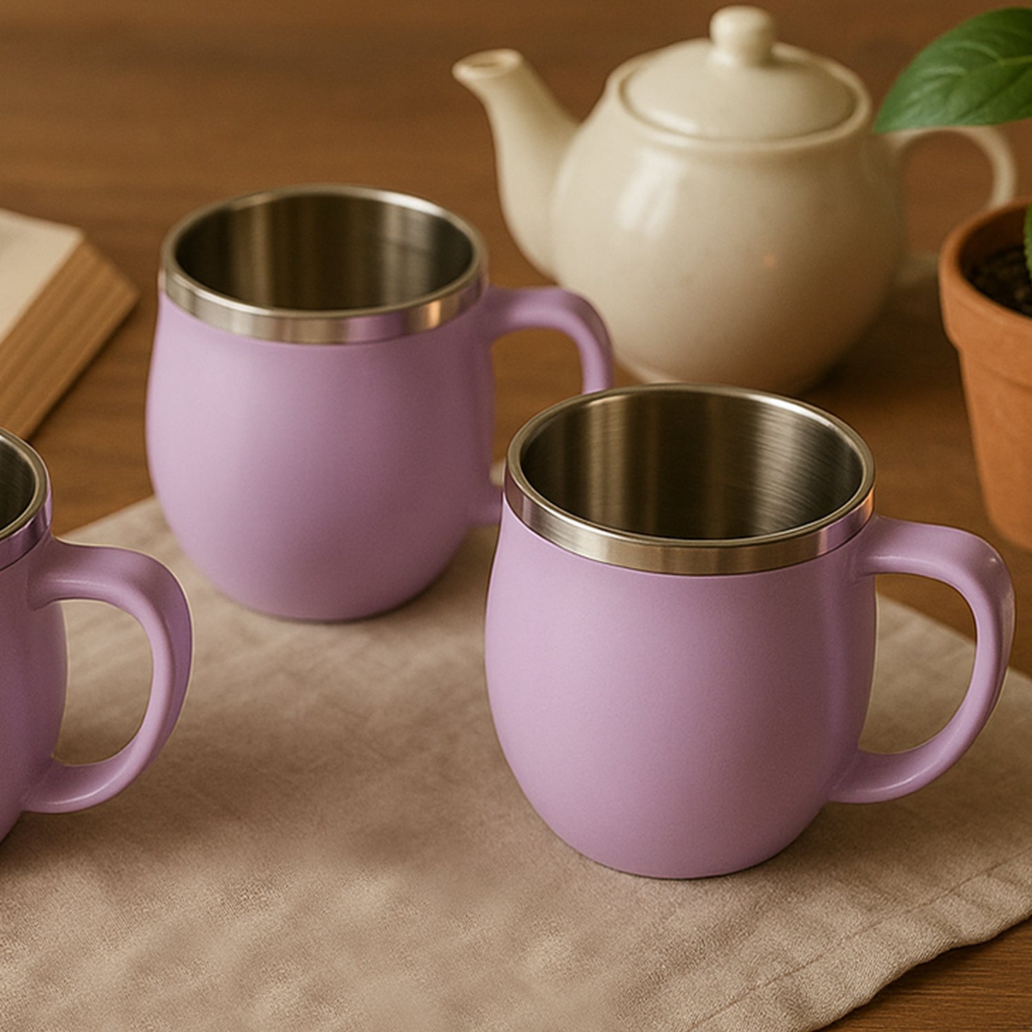 Apex Chit-Chat Double Wall Stainless Steel Mug Set | 6 Pieces 200 ML Insulated Tea and Coffee Mugs with Handle for Home, Office and Gifting