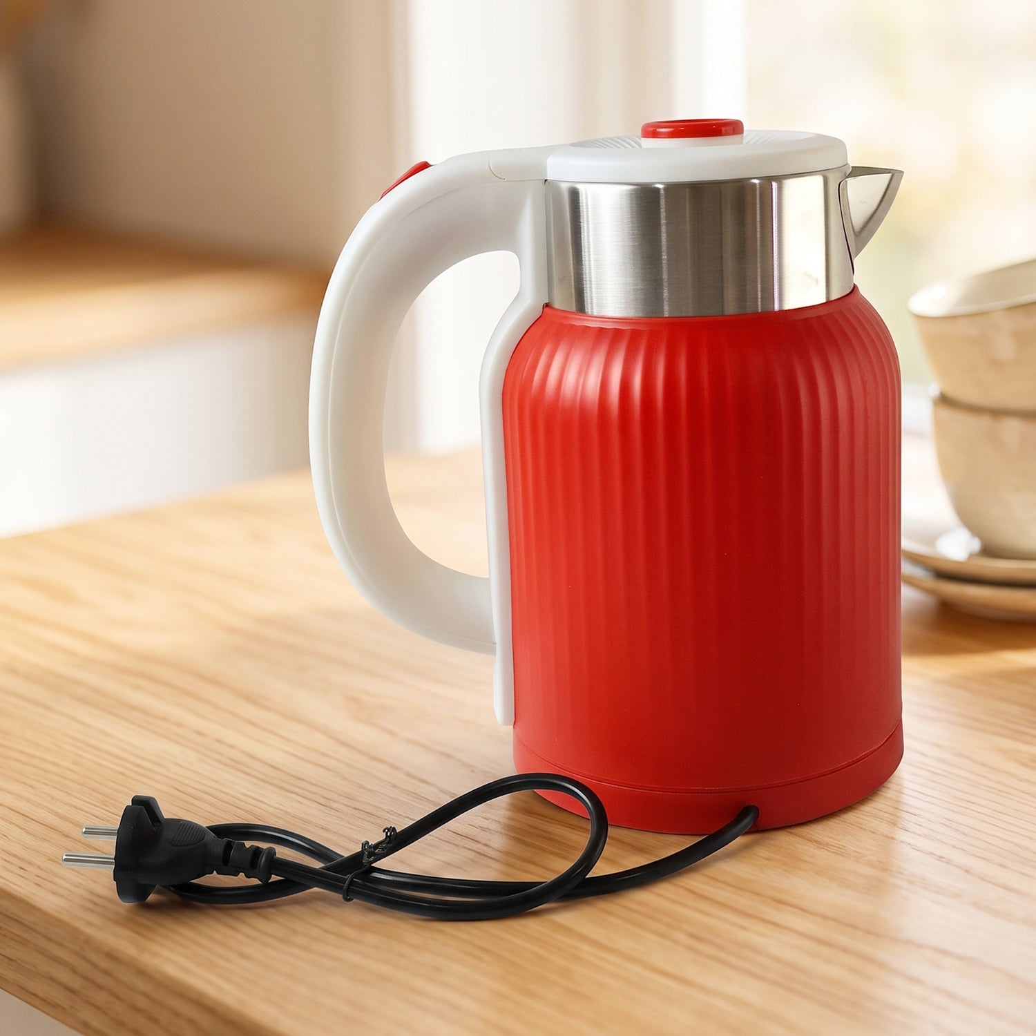 Electric Kettle 2 Litre 1500W Fast Boiling Cordless Kettle for Tea, Coffee, Milk and Hot Water with Auto Shut Off Red (1 Pc)