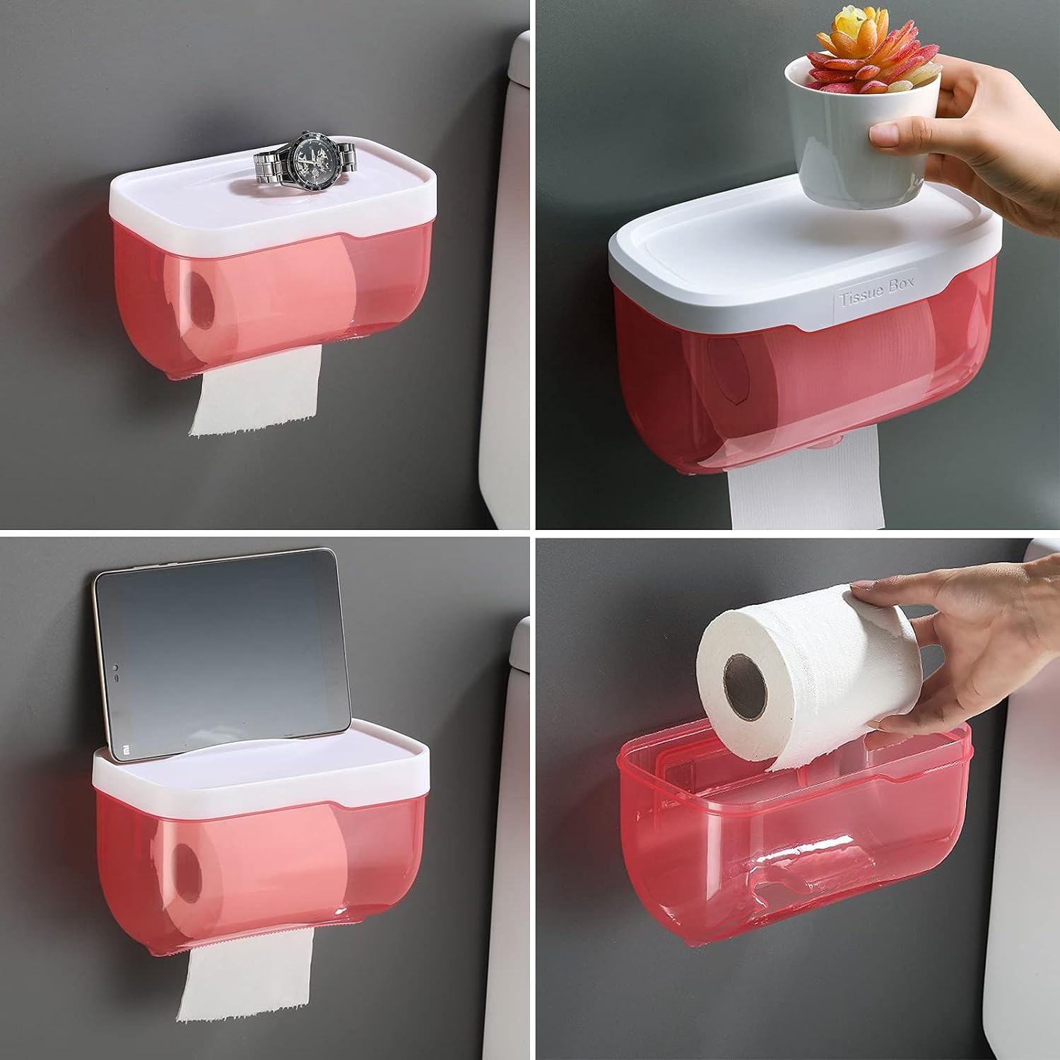 Multifunction 2-in-1 Bathroom Tissue Box Holder with Phone & Tablet Shelf