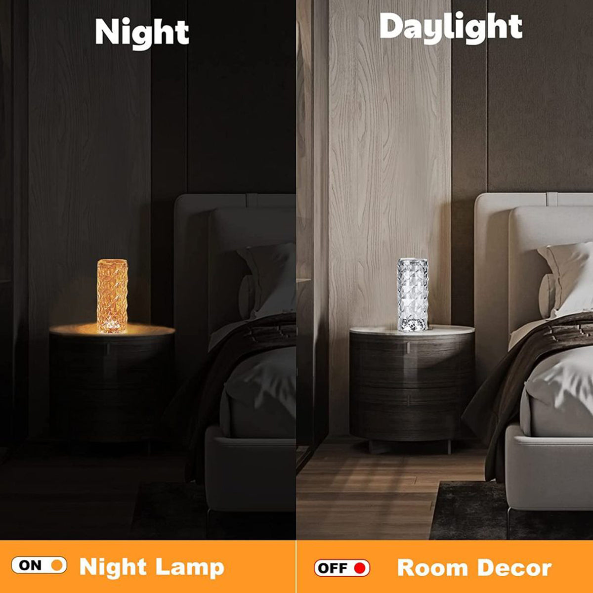 Crystal Touch Night Light (16 Colors) - Rose Diamond Table Lamp With Remote Control