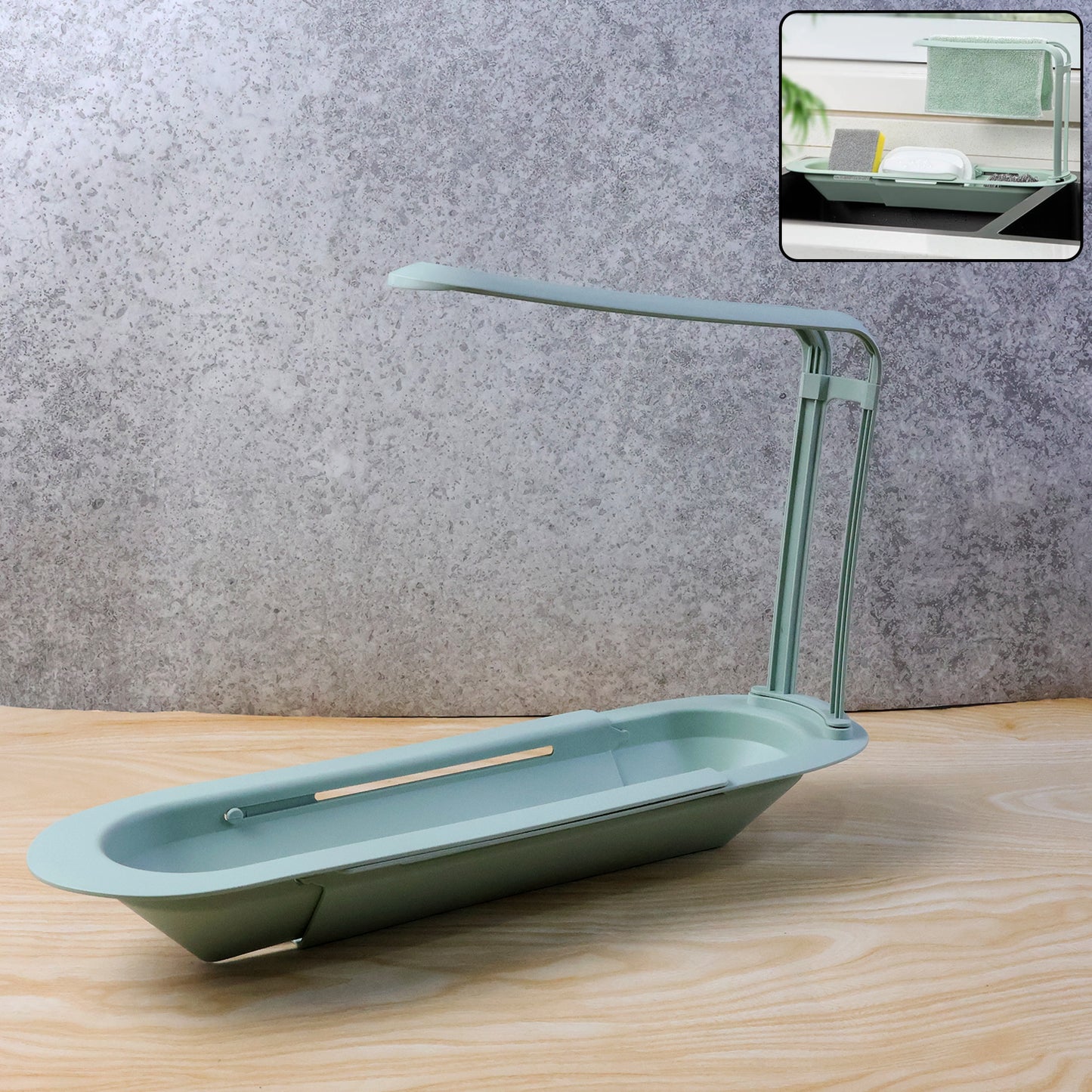 Plastic Telescopic Sink Storage Rack – Adjustable Kitchen Organizer for Sponges, Towels and Cleaning Supplies