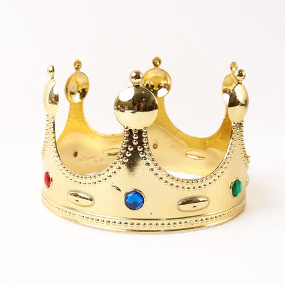 Golden Royal Crown Costume Headpiece with Colored Gems Lightweight King Crown for Fancy Dress Roleplay Parties and Events Pack of 1