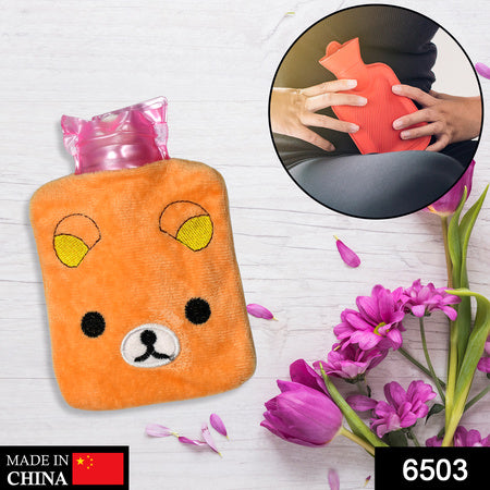 Orange Panda Small Hot Water Bag with Soft Cover – Portable Natural Rubber Heat Therapy Bottle for Pain Relief, Menstrual Cramps, Neck, Shoulder, Back and Hand Warmer