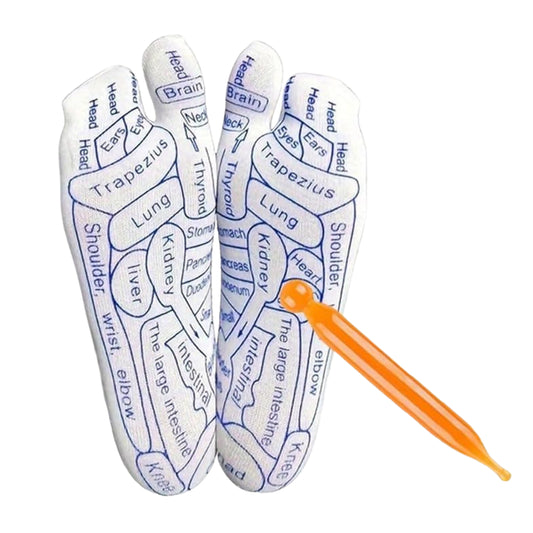 Full Reflexology Acupressure Therapy Socks Set (1 Set) | Dual Foot Zone Map + Acupressure Stick | Reusable Foot Massage Socks for Relaxation & Wellness Support