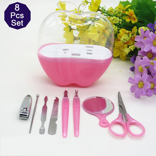 8 in 1 Apple Shape Manicure Set Portable Nail Grooming Kit with Nail Clippers Scissors Tweezers Nail File Ear Pick and Travel Case (1 Set)