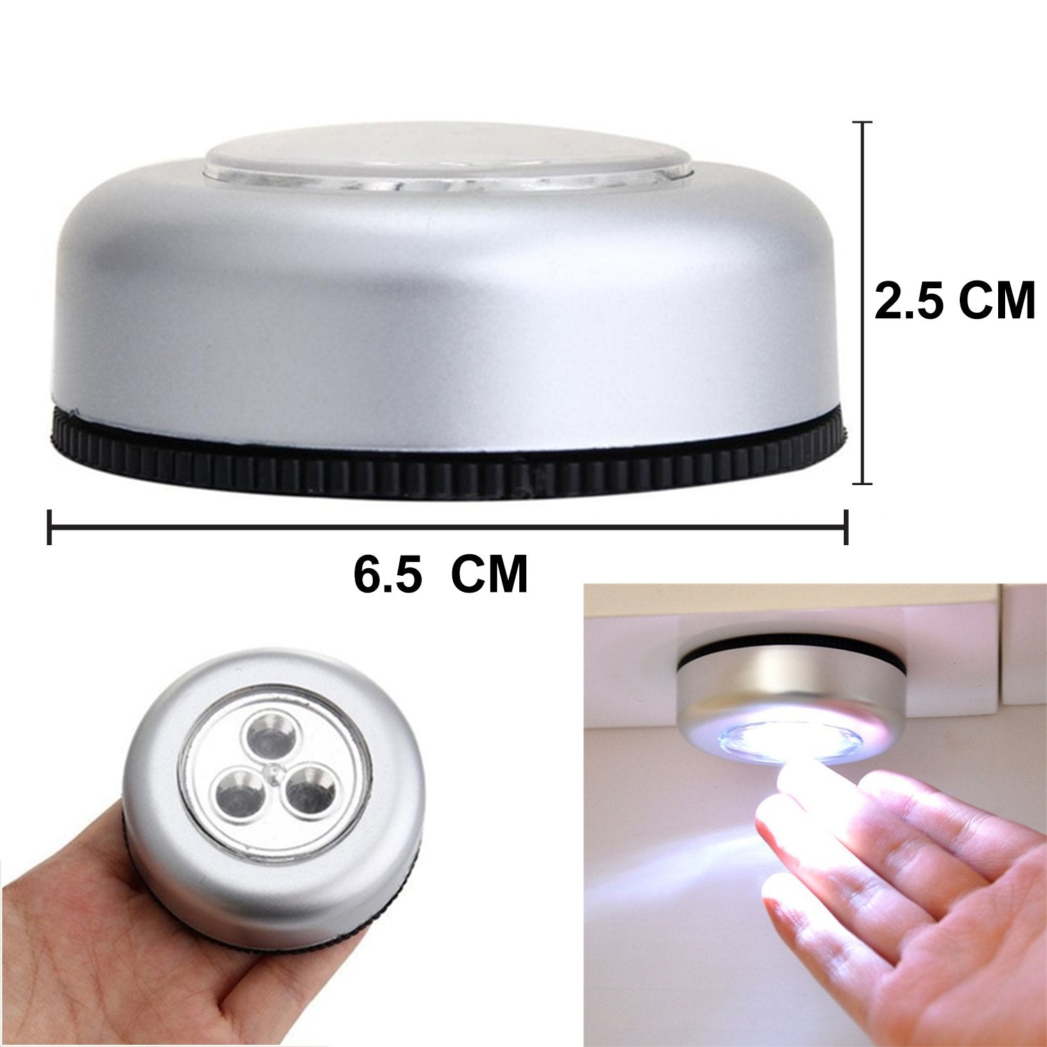 3 LED Cordless Stick Tap Wardrobe Touch Light Lamp – Battery Operated Stick-On LED Push Light for Wardrobes, Cabinets, Kitchen, Bedroom and Emergency Use