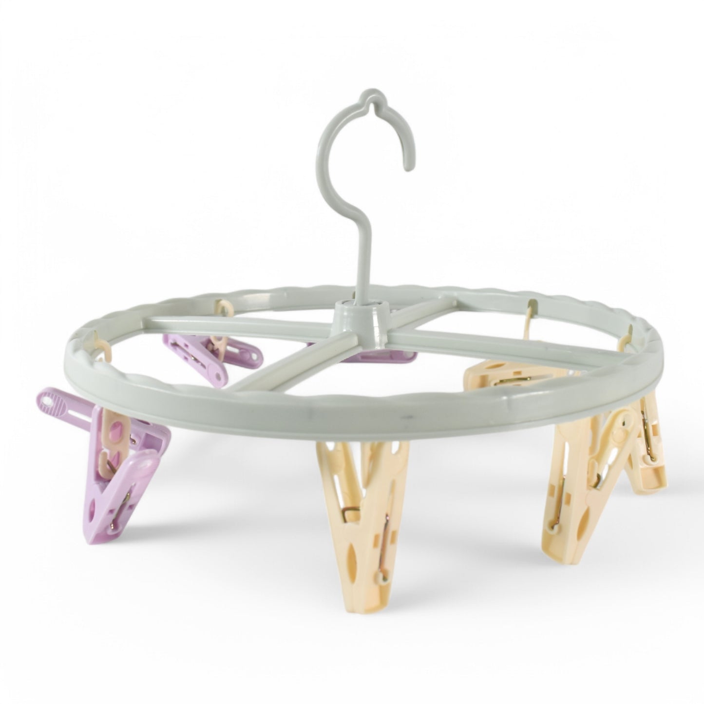 Clothespin Rack Laundry Drying Rack with 8 Clips – 360° Rotating Clip Hanger for Socks, Underwear, Baby Clothes, Bras and Towels (1 Pc)