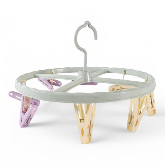 Clothespin Rack Laundry Drying Rack with 8 Clips – 360° Rotating Clip Hanger for Socks, Underwear, Baby Clothes, Bras and Towels (1 Pc)