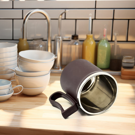 Insulated Coffee Mug with Lid & Handle (Random Color, Approx 200 Ml)