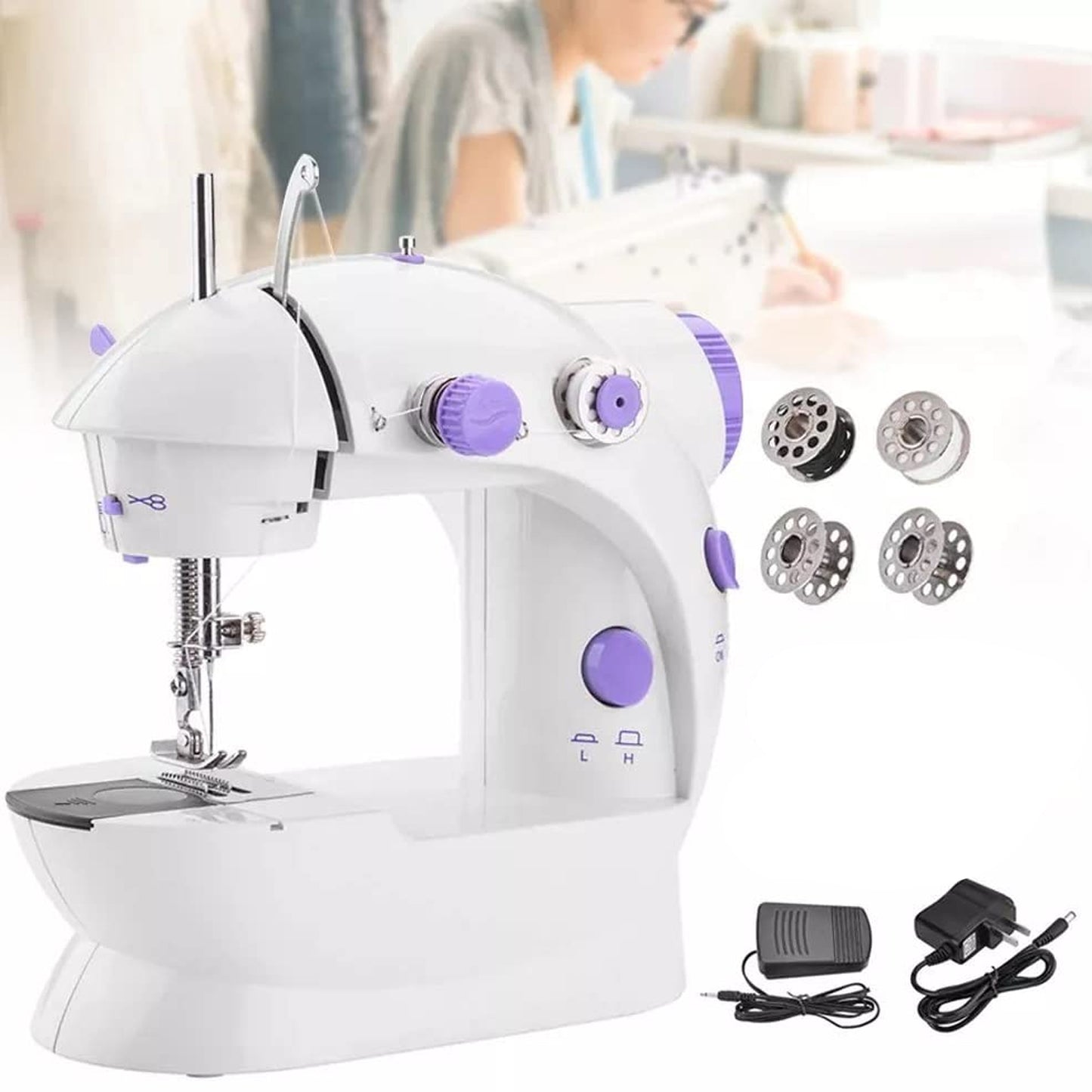Mini Electric Sewing Machine with Extension Table Foot Pedal Adapter Portable Home Tailoring Stitching Machine (1 Set)