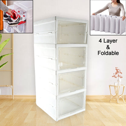 Stackable Multifunctional 4 Layer Storage Organizer Cart with Foldable Shelves and Rolling Wheels for Kitchen, Bedroom, Bathroom and Laundry (1 Pc)