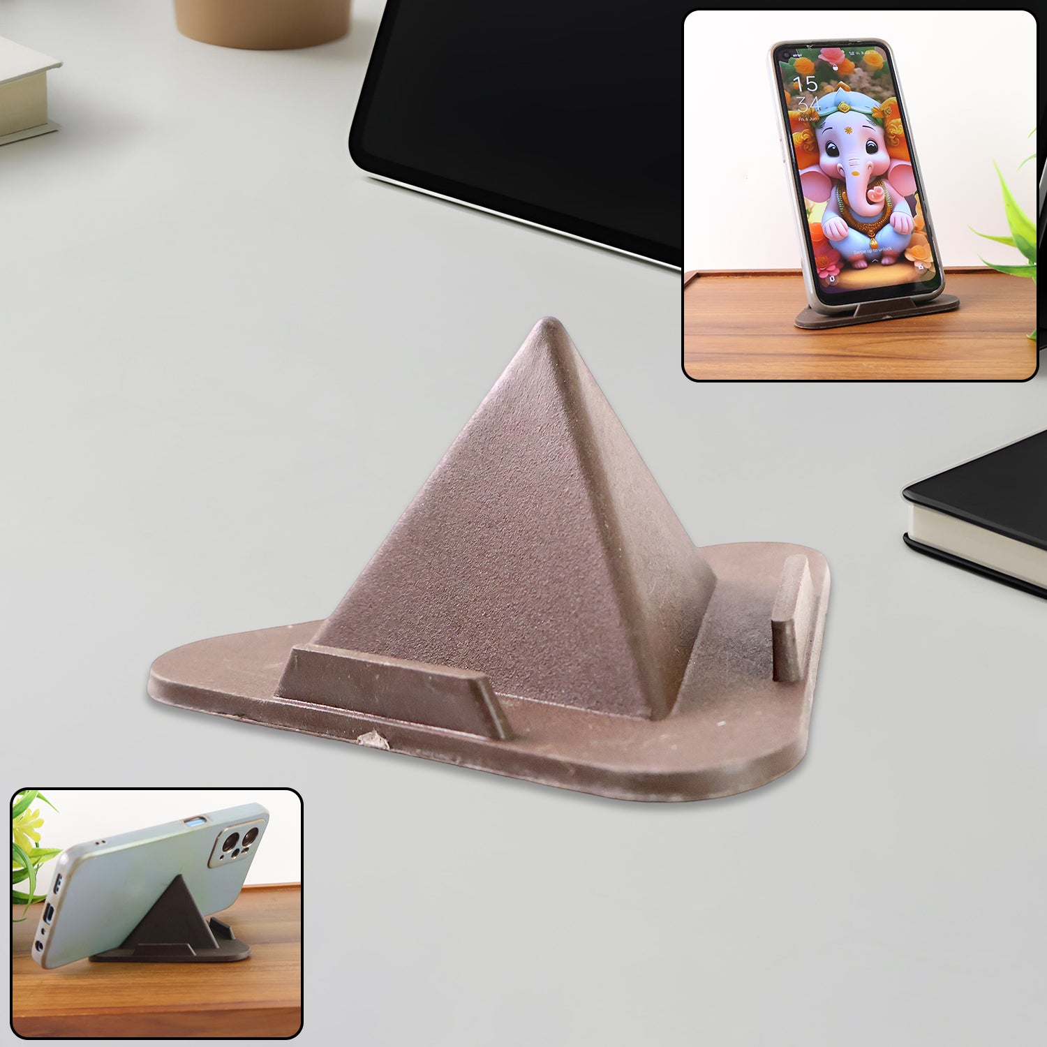 Universal Portable Three Sided Pyramid Shape Mobile Holder Stand for Smartphones and Tablets Foldable Adjustable Desktop Table Phone Stand