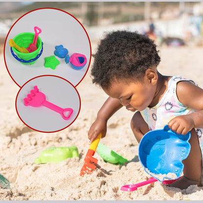 Sand Game Castle Building Beach Toy Set for Kids Plastic Sand and Gardening Play Set with Bucket and Accessories (6 Pieces)