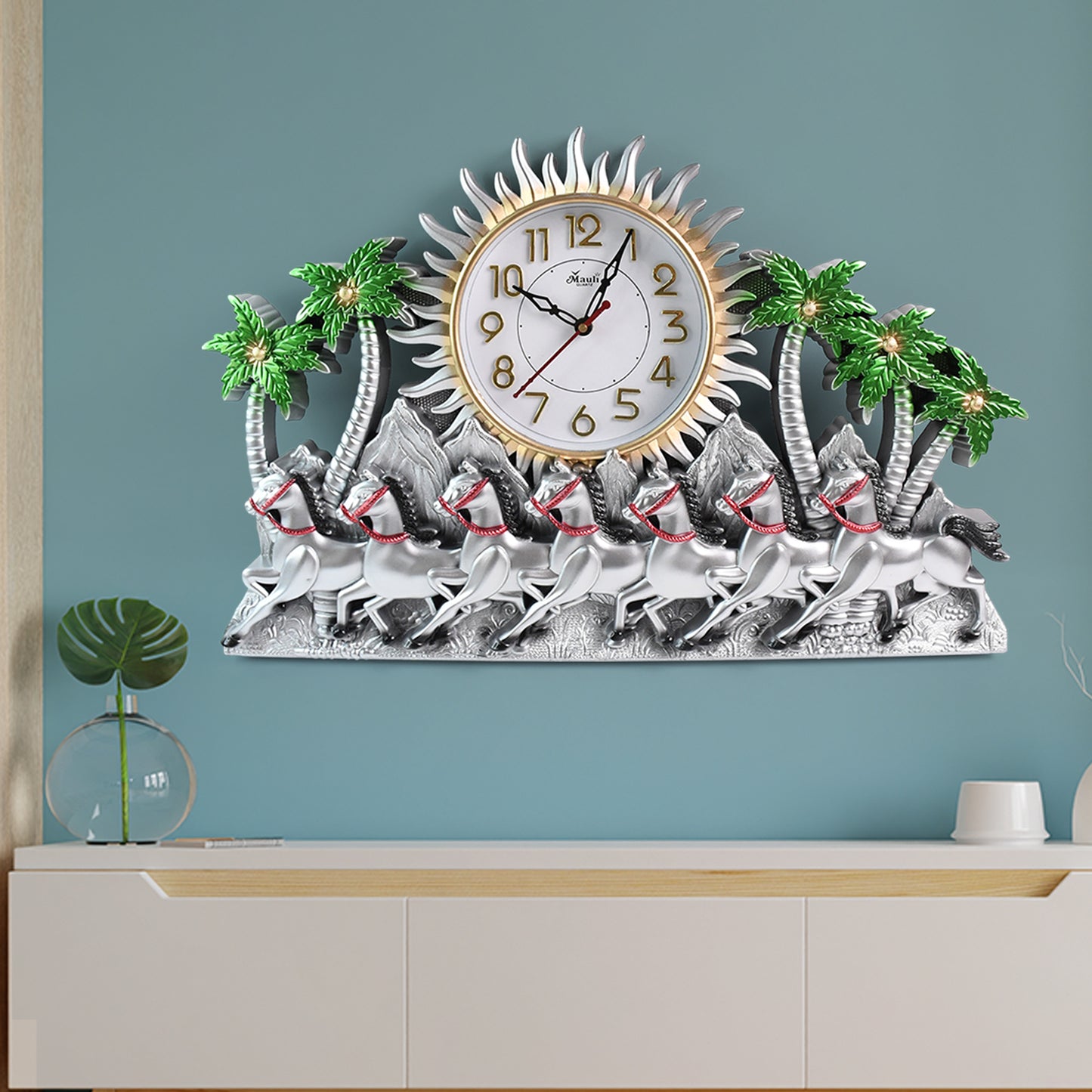 Mauli Designer Horse Theme Wall Clock Premium Analog Round Wall Clock Silent Quartz Decorative Wall Clock for Living Room, Office and Home Décor