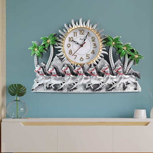 Mauli Designer Horse Theme Wall Clock Premium Analog Round Wall Clock Silent Quartz Decorative Wall Clock for Living Room, Office and Home Décor