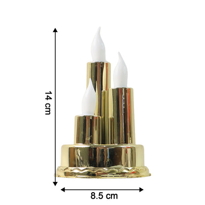 Golden LED Flameless Candle Lamp with Triple Candle Design, Battery Operated Flickering Electronic Candle Light for Home Decor, Diwali, Pooja Room, Christmas, Weddings, Parties and Festive Gifting (1 Pc)