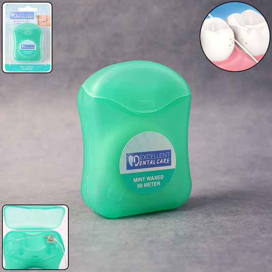 Mint Waxed Dental Floss – 50 Meter Oral Care Thread for Deep Cleaning Between Teeth, Fresh Breath and Healthy Gums (1 Pc)