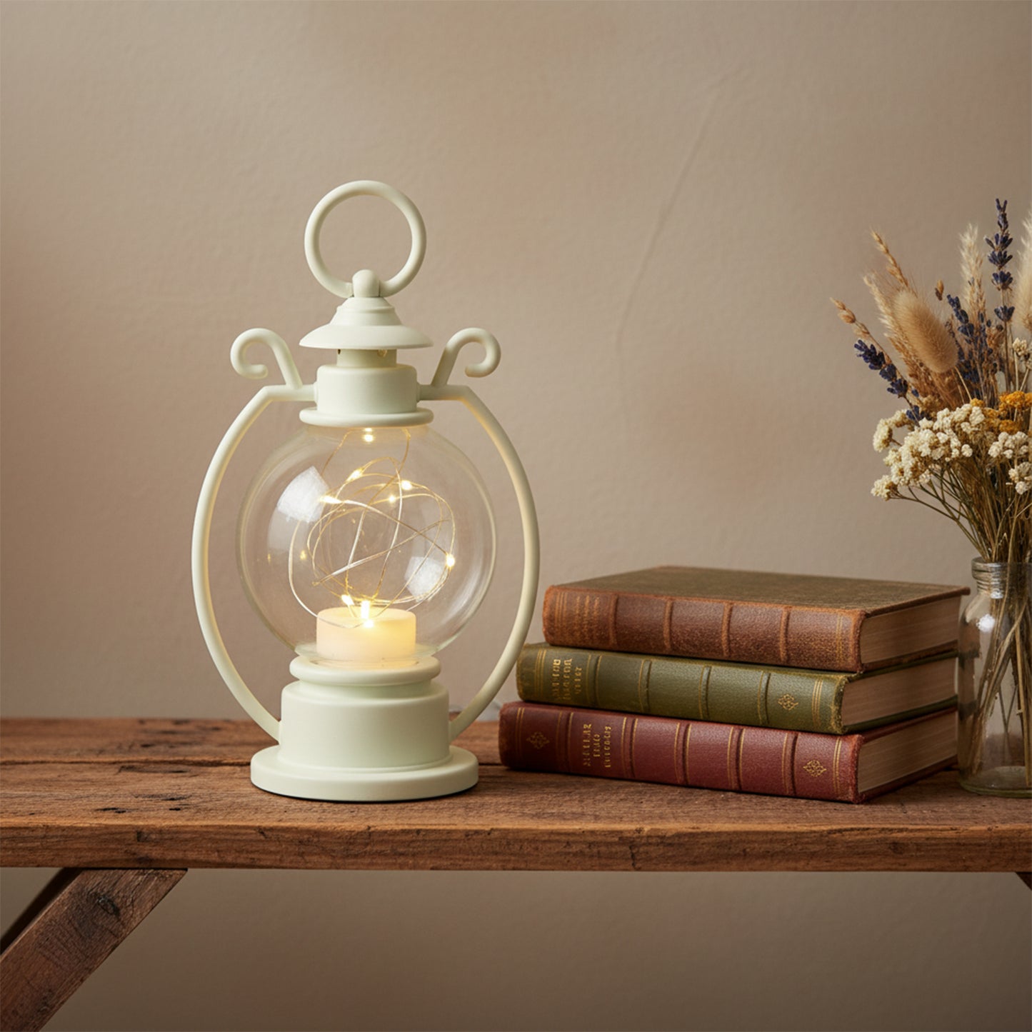LED Decorative Storm Lantern Light Vintage Hanging and Tabletop Lamp for Home Café Festive Party Decoration Battery Operated Warm White Light (1 Pc)