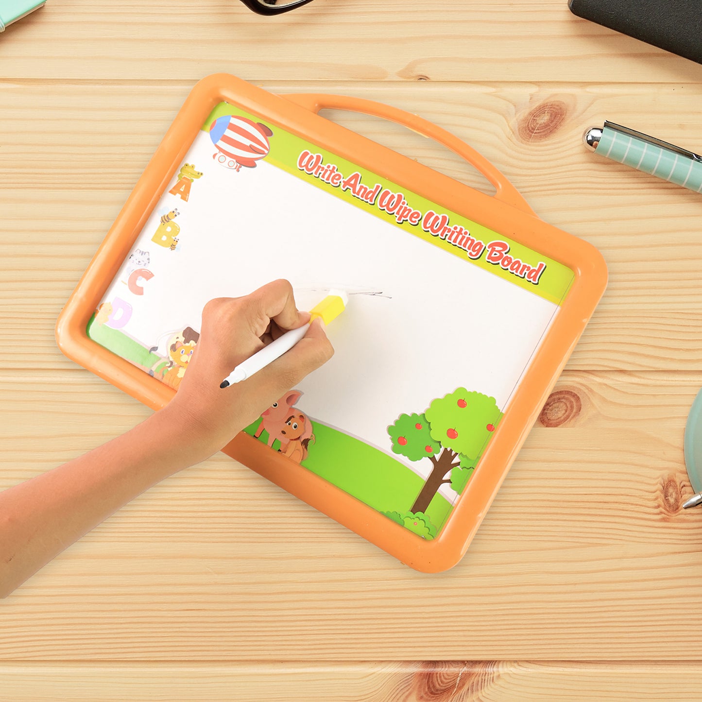 2-in-1 Double-Sided Write and Wipe Educational Drawing Board for Kids – Portable Whiteboard and Blackboard with Marker, Duster and Chalk Set