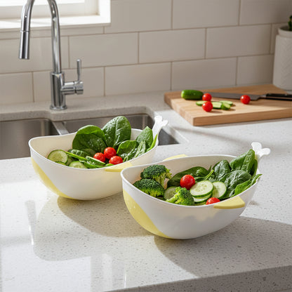 Plastic Rice, Pulses, Fruits, Vegetable, Noodles & Pasta Washing Bowl and Strainer – Multipurpose Kitchen Prep & Drain Set (2 Pc)