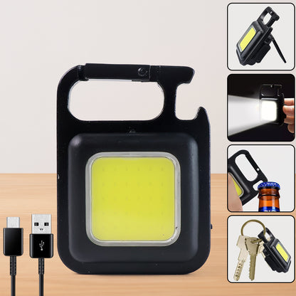 Rechargeable Keychain Mini Flashlight 800 Lumens COB Pocket Light with Magnet Base, Bottle Opener and Folding Stand for Camping and Emergency Use