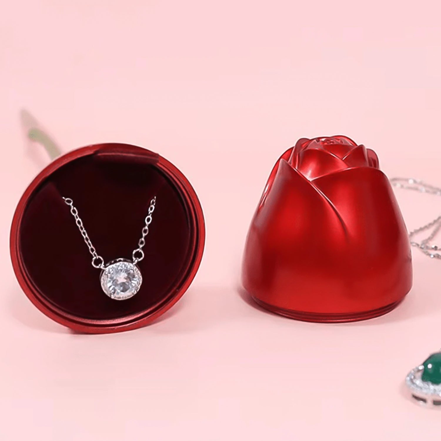 Metal Red Rose Couple Jewelry Box Romantic Ring Box for Proposal Engagement Wedding Anniversary and Valentine's Day Gift (1 Pc)