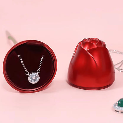 Metal Red Rose Couple Jewelry Box Romantic Ring Box for Proposal Engagement Wedding Anniversary and Valentine's Day Gift (1 Pc)