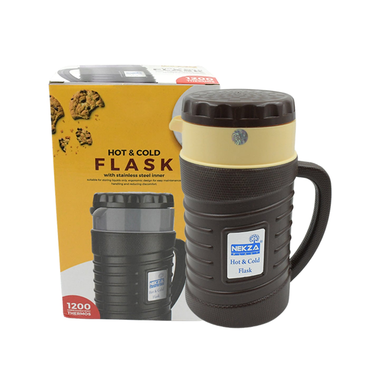 Thermos Insulated Flask Tea Kettle Hot and Cold Vacuum Jug Leak Proof Stainless Steel Inner Plastic Outer Tea Coffee Water Jug with Handle 1200ML/ 1700ML