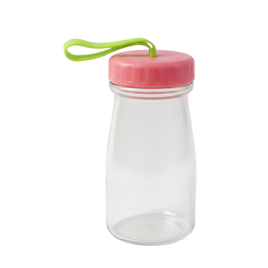 Premium 300 ML Glass Bottle with Leak-Proof Lid – Transparent Reusable Drink Storage Bottle for Milk, Juice, Water, Beverages with Colorful Silicon Cap & Handle