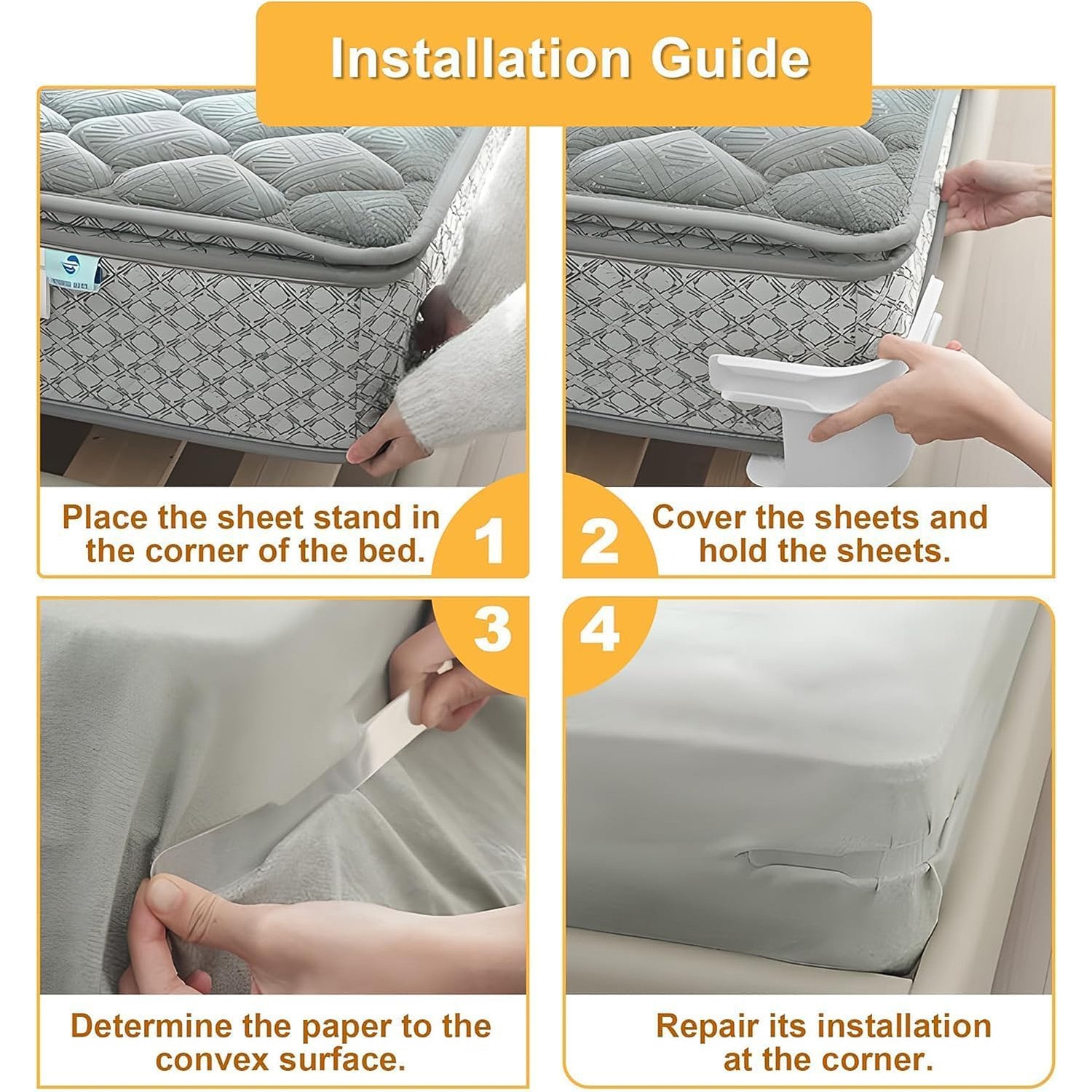 Plastic Bed Sheet Holders for Mattress – Anti-Slip Bed Sheet Fixing Clips for Tight & WrinkleFree Fitting | Strong Grip Mattress Corner Holders (4 Pc Set)