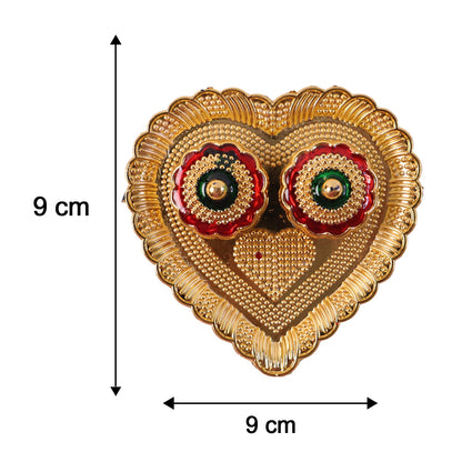 Heart Shape Kumkum Holder with Meenakari Lid Golden Metal Double Compartment Pooja Box for Kumkum Haldi Roli Chandan and Akshat (1 Pc)