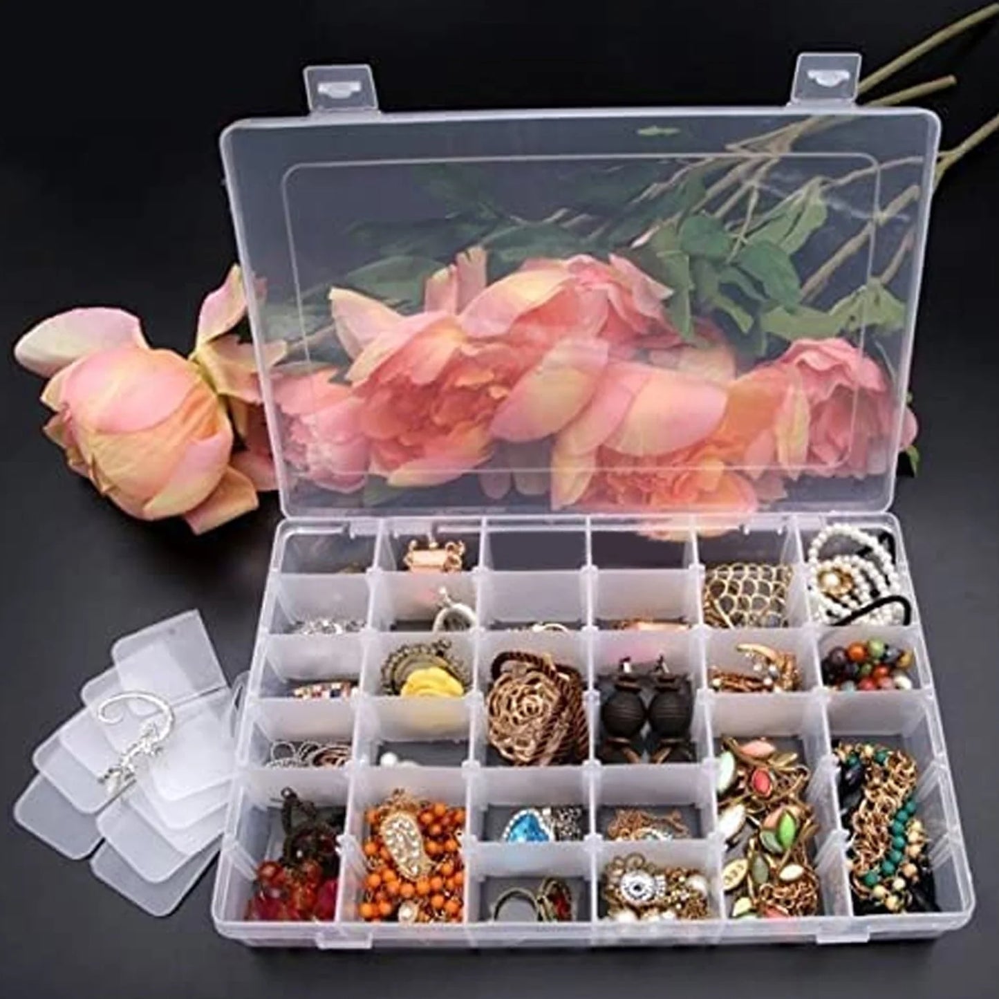 36 Grids Clear Plastic Organizer Jewelry Storage Box with Adjustable Dividers, Transparent Multipurpose Storage Box (1 Pc)