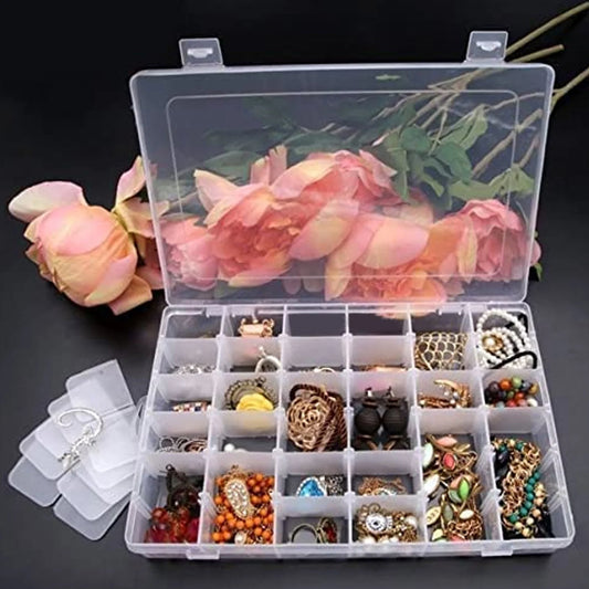 36 Grids Clear Plastic Organizer Jewelry Storage Box with Adjustable Dividers, Transparent Multipurpose Storage Box (1 Pc)