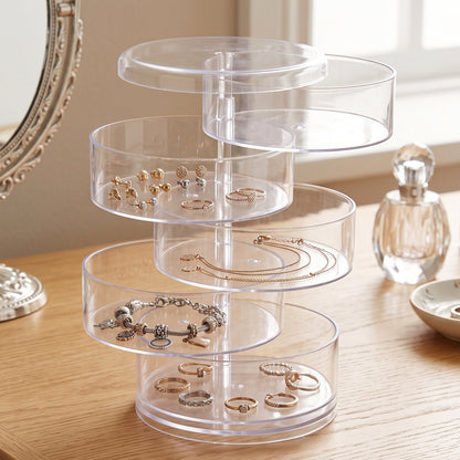 5 Layer Rotating Jewelry Storage Box Transparent Organizer for Rings Earrings Necklaces Bracelets and Watches (1 Pc)
