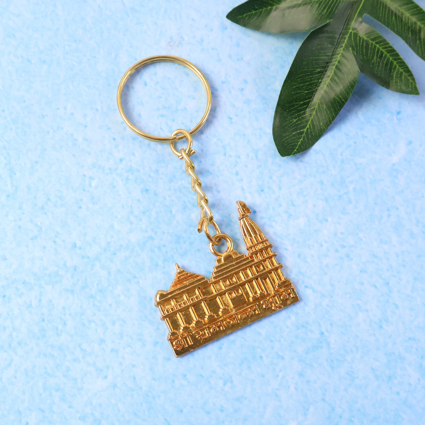Premium Golden Metal RamMandir Keychain – Architectural Temple Design for Car, Bike, Home & Devotional Gifting (1 Pc)