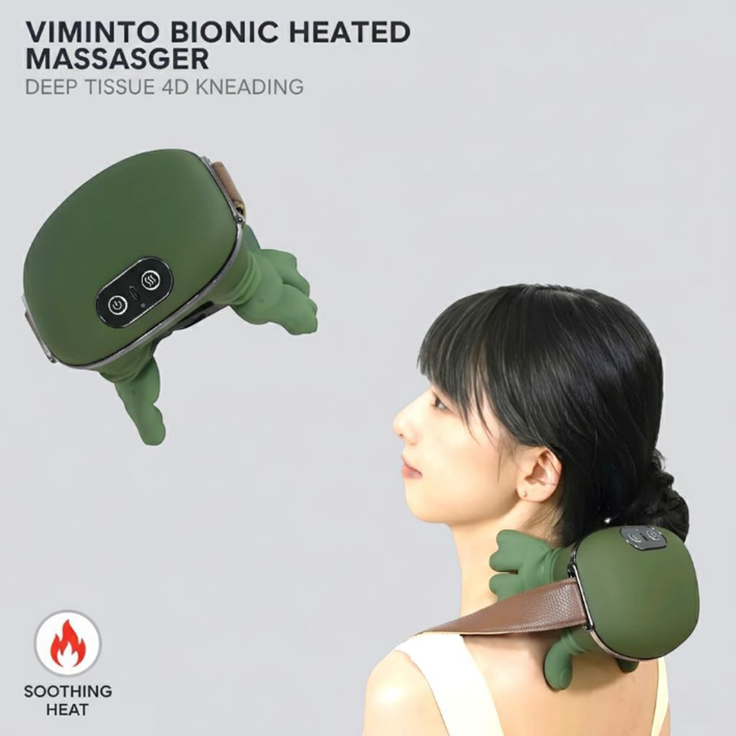 Long Rechargeable Kneading Neck and Shoulder Massager with Adjustable Strap, Heating Function and Stress-Relief Finger Pressure Nodes for Full-Body Relaxation