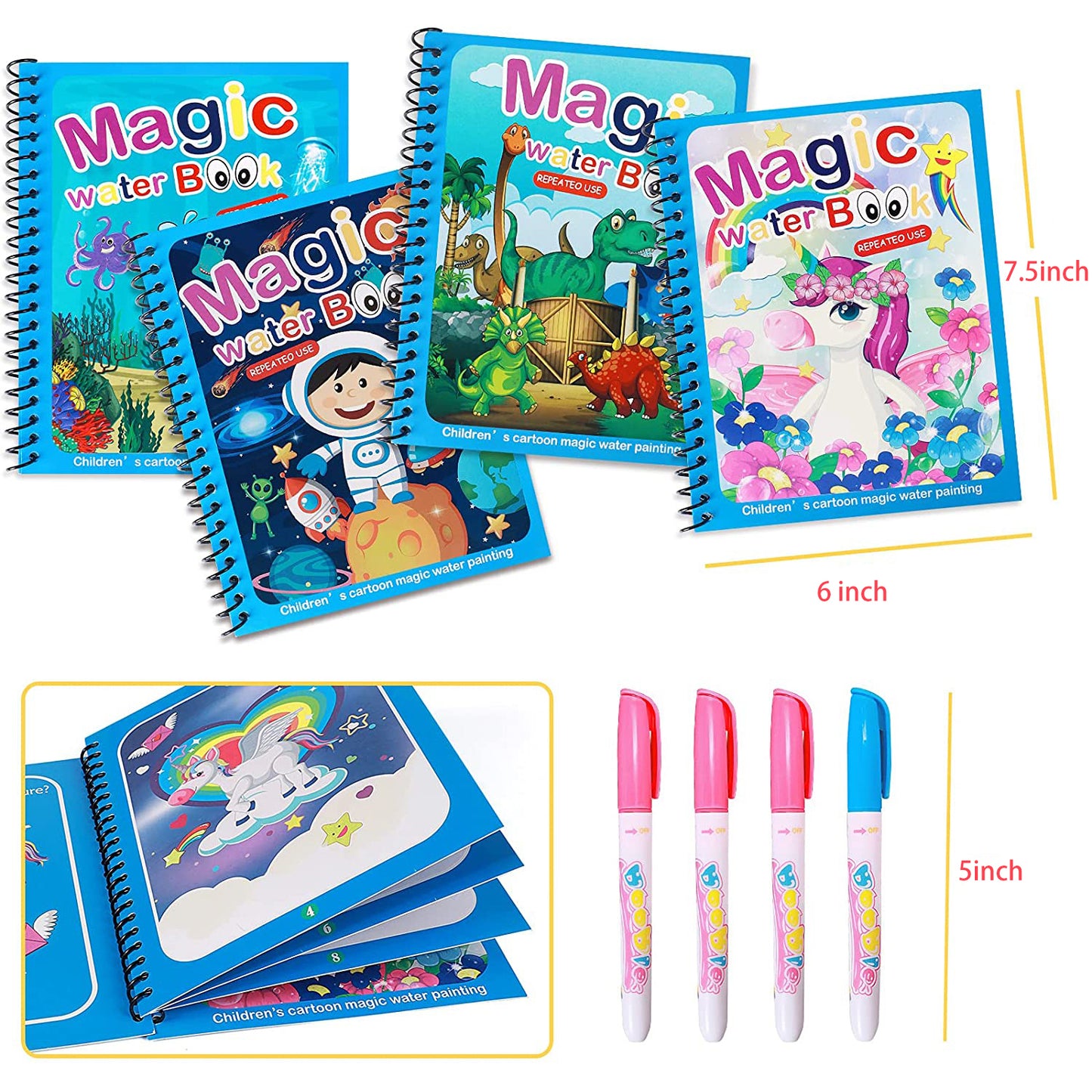 Magic Water Quick Dry Coloring Book (Pack of 4)