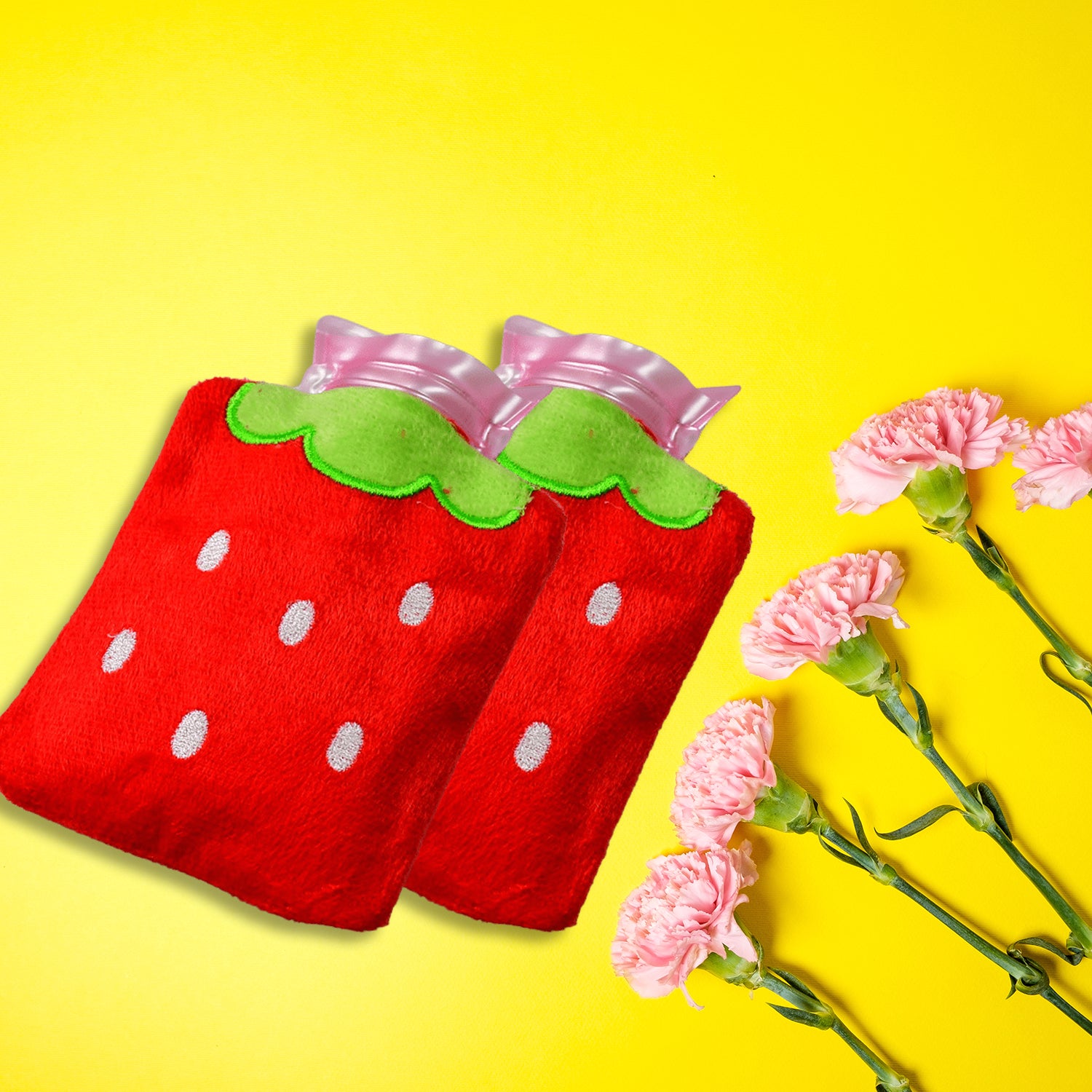 Strawberry Small Hot Water Bag with Soft Cover – Portable Natural Rubber Heat Therapy Bottle for Pain Relief, Menstrual Cramps, Neck, Shoulder, Back and Hand Warmer
