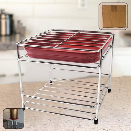 Premium Stainless Steel Multipurpose Utensils Storage Stand Double Layer Kitchen Countertop Organizer for Plates Bowls Cutlery and Kitchen Essentials (1 Pc)