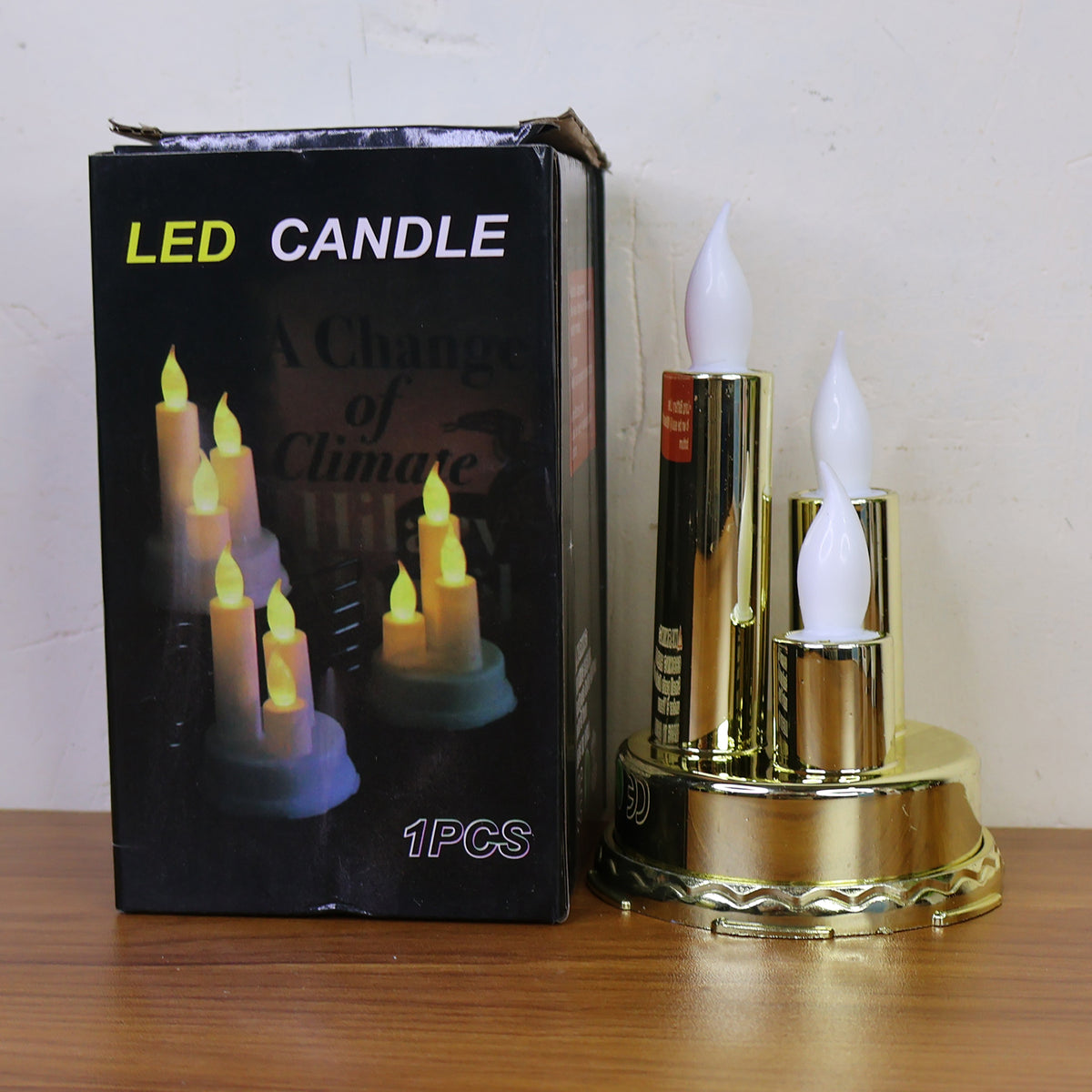 Golden LED Flameless Candle Lamp with Triple Candle Design, Battery Operated Flickering Electronic Candle Light for Home Decor, Diwali, Pooja Room, Christmas, Weddings, Parties and Festive Gifting (1 Pc)